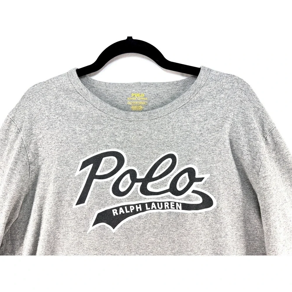 Polo Ralph Lauren Mens Heather Gray Spellout Logo Long Sleeve Varsity XL Preppy